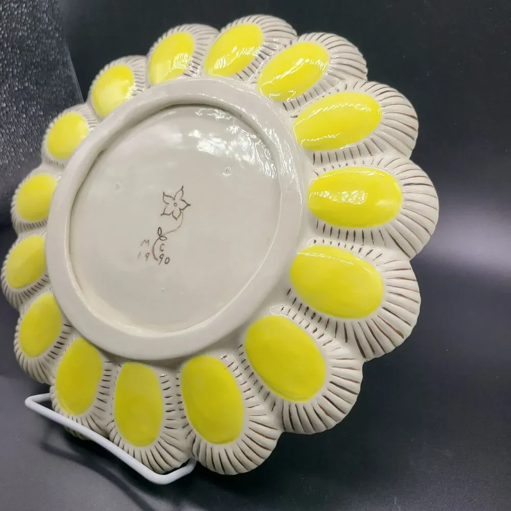 VTG 1990 Hand Painted Deviled Easter Egg Plate Platter 15 Eggs Ceramic Floral